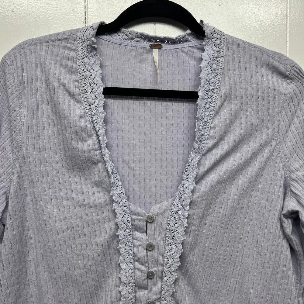 Free People Linen Blend Bohemian Cropped Lavender Women's Boxy Top Size Large